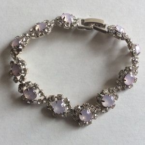 Rhinestone Link Bracelet Prong Clear And Light Purple Crystal Silver Tone 7”